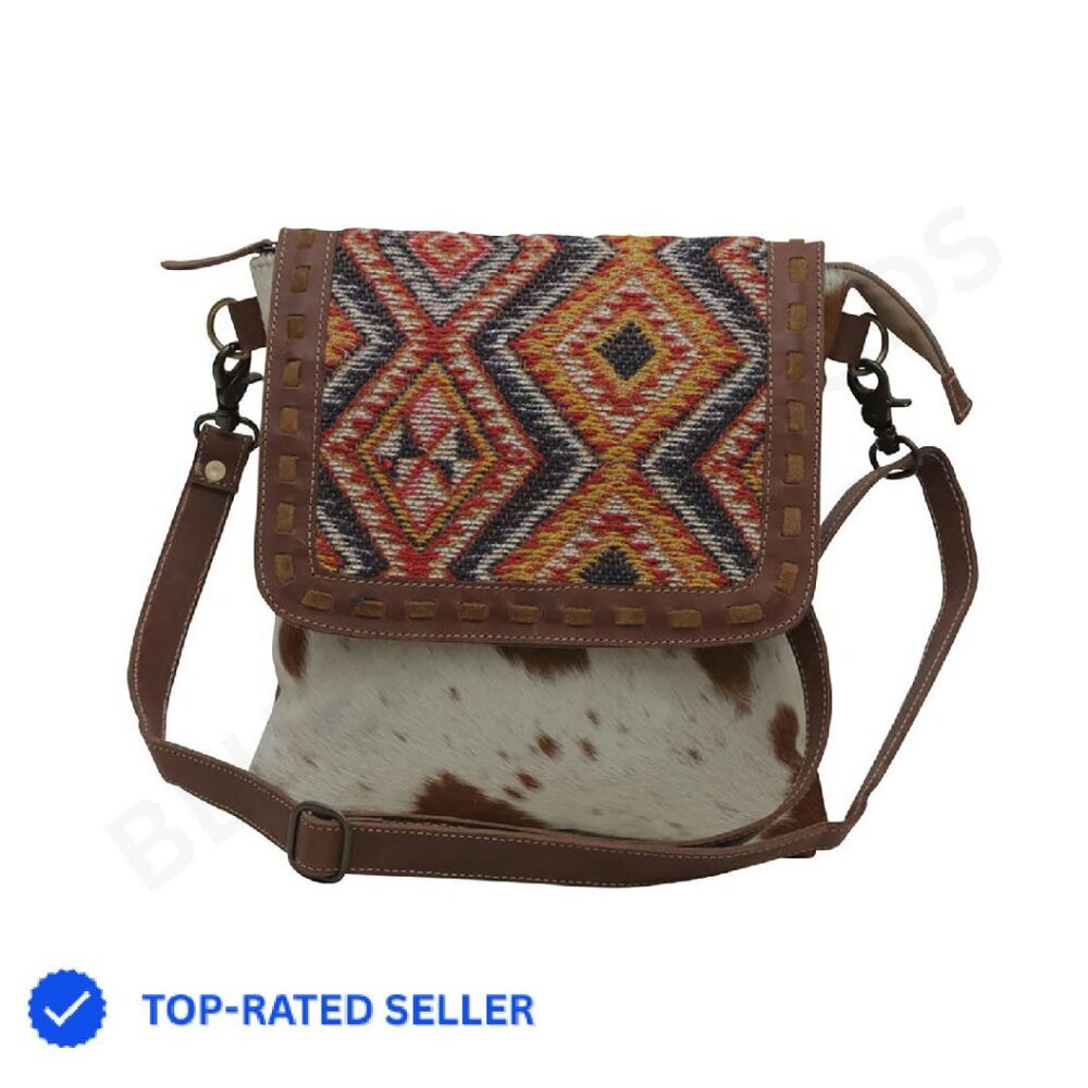 Western Canvas Crossbody Handbag Upcycled Leather Boho Shoulder Bag